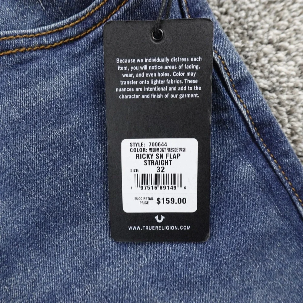 NEW True Religion Jeans Mens 32X34 Dark Blue‎ Denim Pants Ricky Relaxed Straight